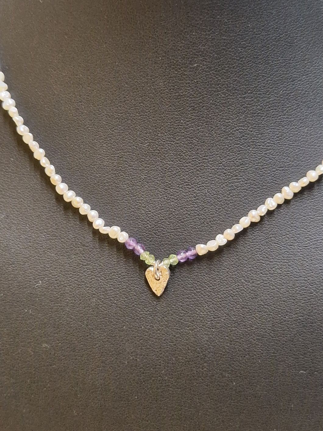 Pearl, Amethyst & Peridot Teenie heart necklace (Copy)