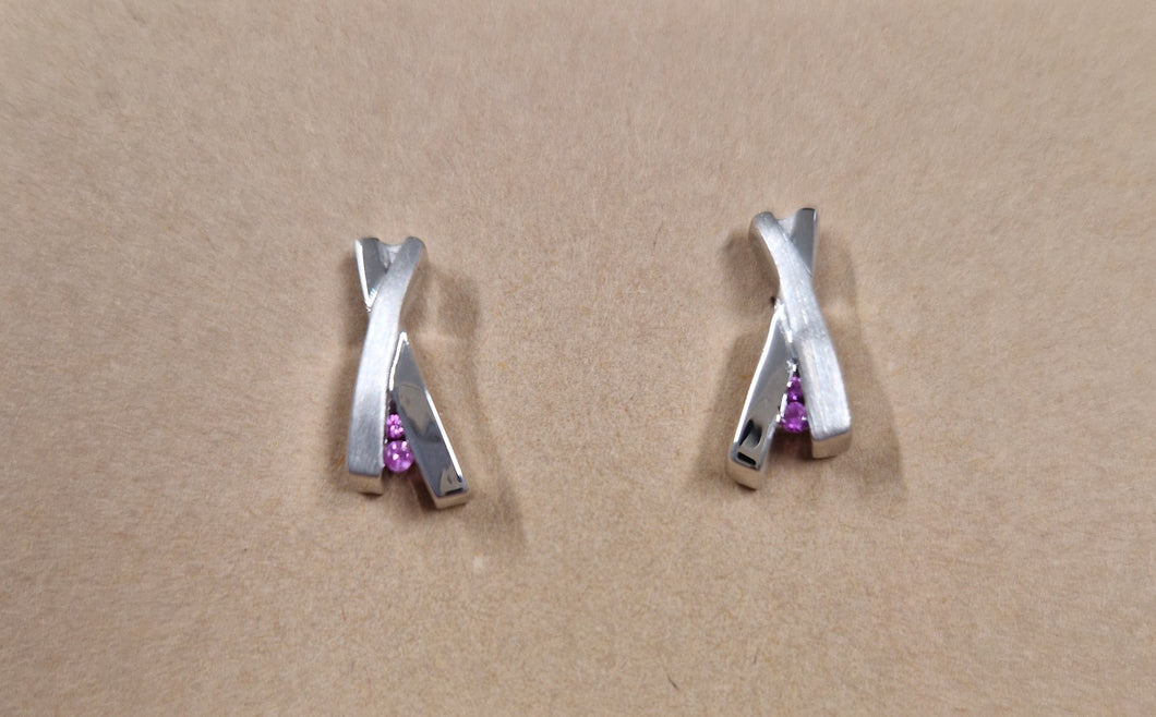 Silver kiss pink sapphire studs