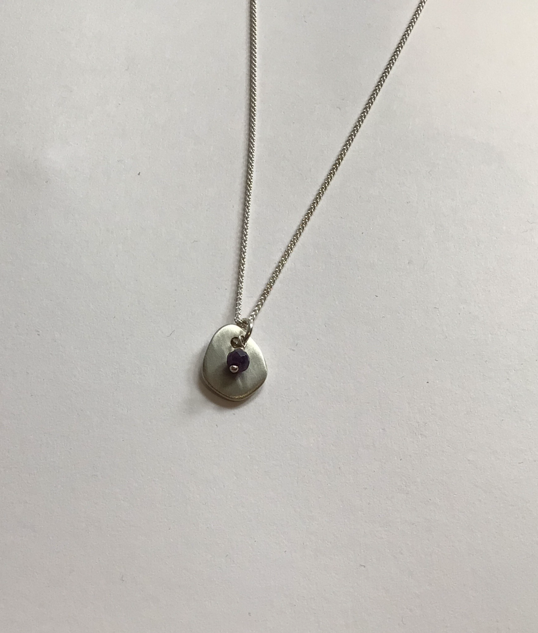 Recycled Silver Pebble Pendant with Precious Stone