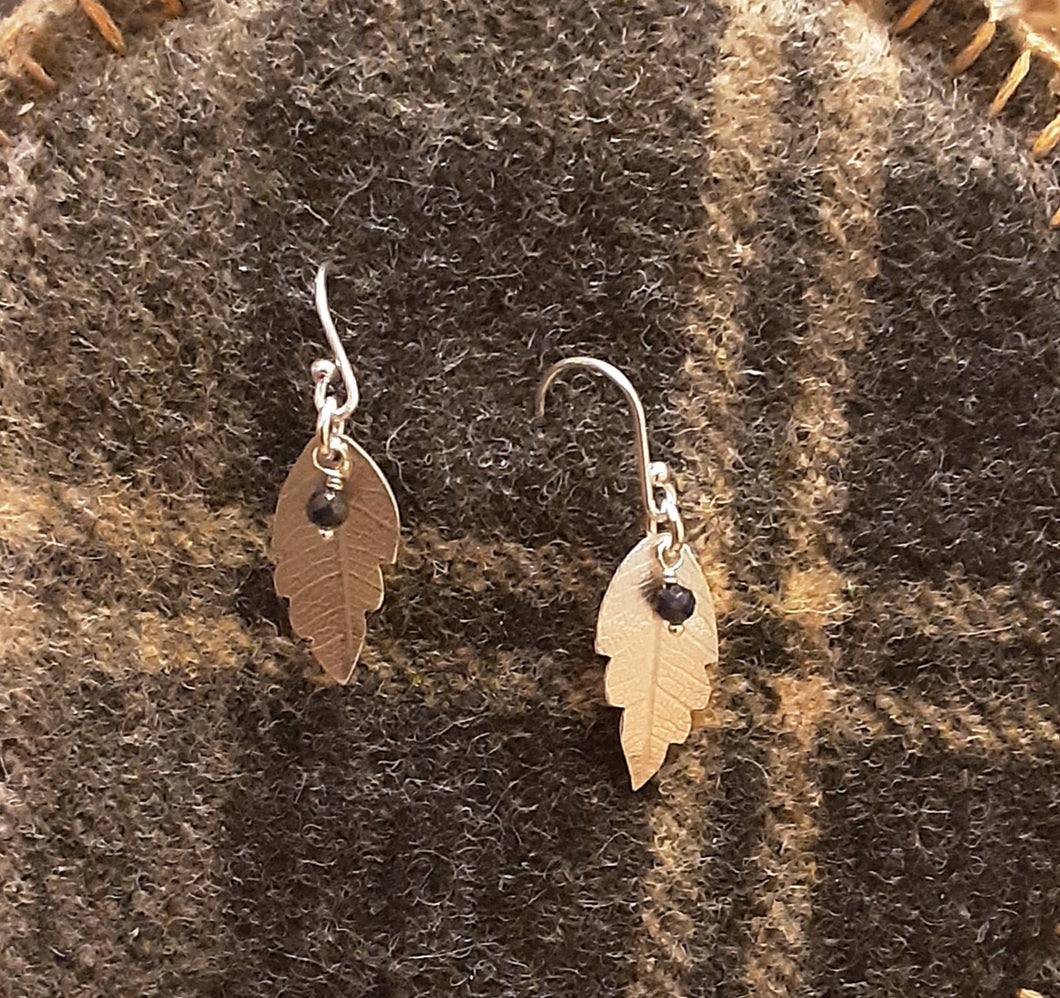 Leaf Earrings in recycled silver & Sapphire or Ruby