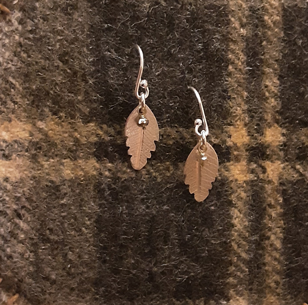 Leaf Earrings recycled silver & Champagne Diamonds