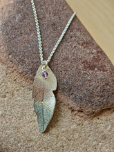 Load image into Gallery viewer, Leaf Pendant Recycled silver &amp; Amethyst, Peridot or Pearl
